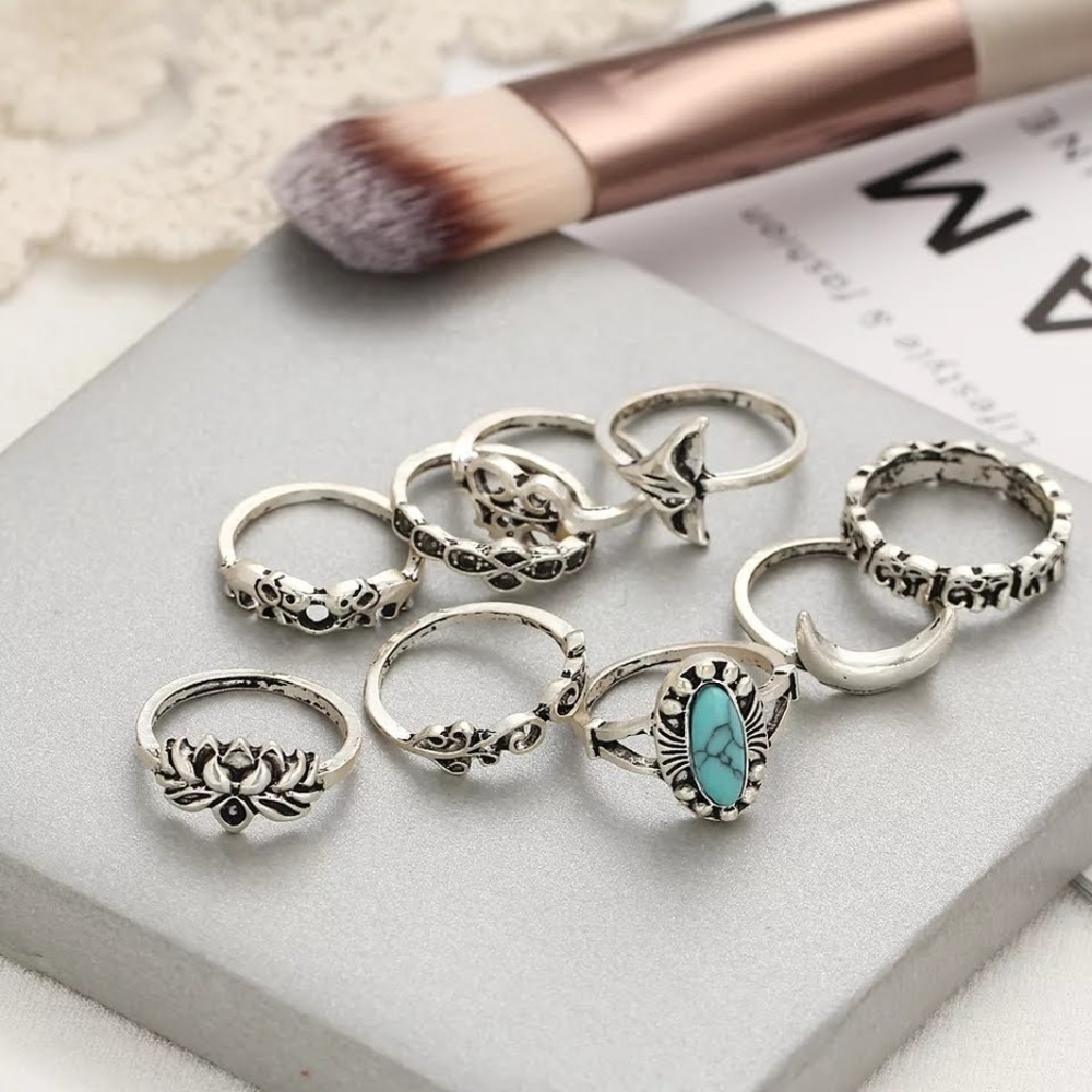 5 for $25 Set of 9 Silver Tone Midi Knuckle Rings - Picture 1 of 8